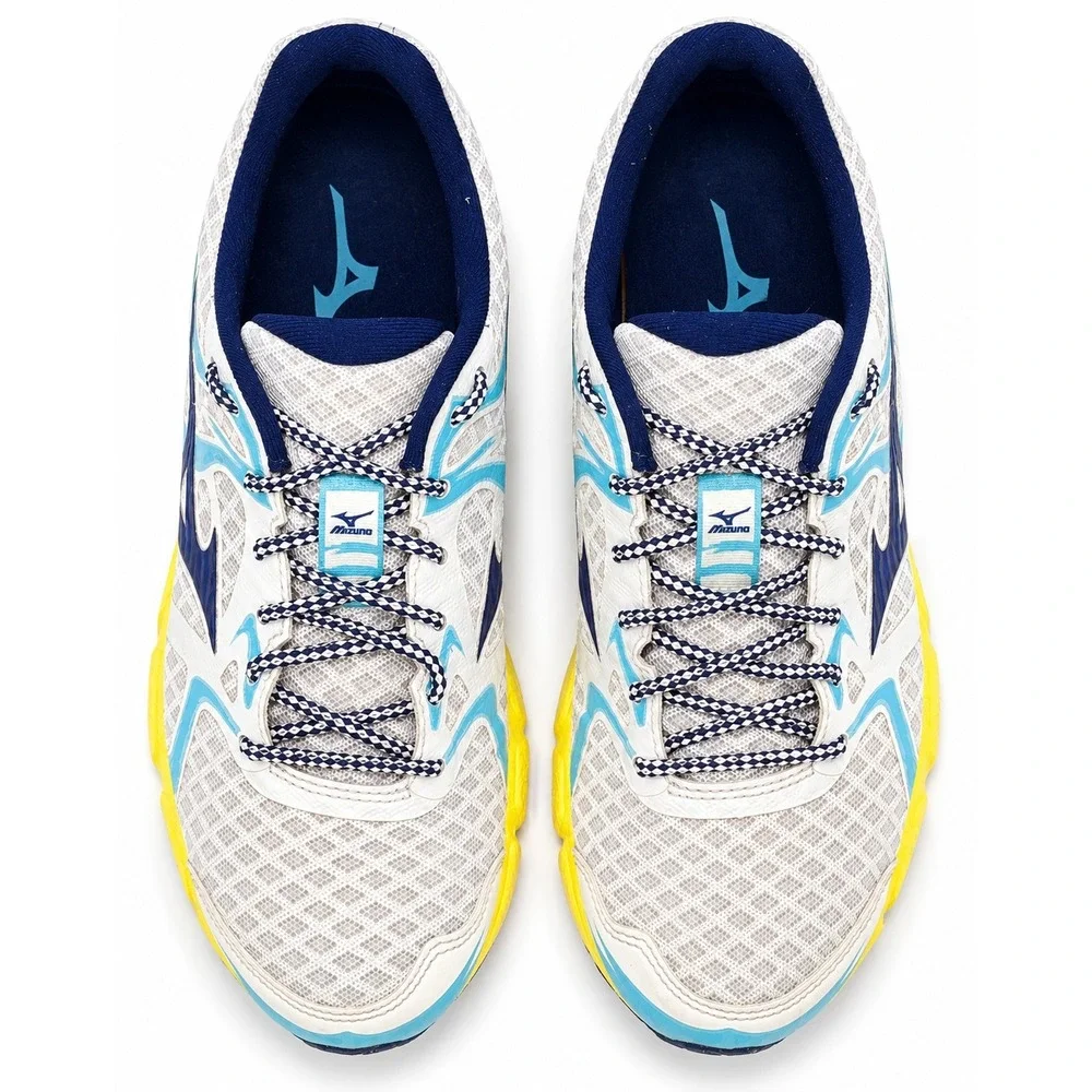 Mizuno Wave Hitogami Womens Size W6.5 White Blue Yellow Running Shoes J1GB148016